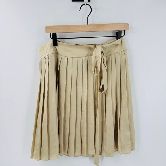 Anne Klein Pleated Wrap Skirt Women’s Size 8 Beige Midi Tie Waist Classic Career - Picture 1 of 6
